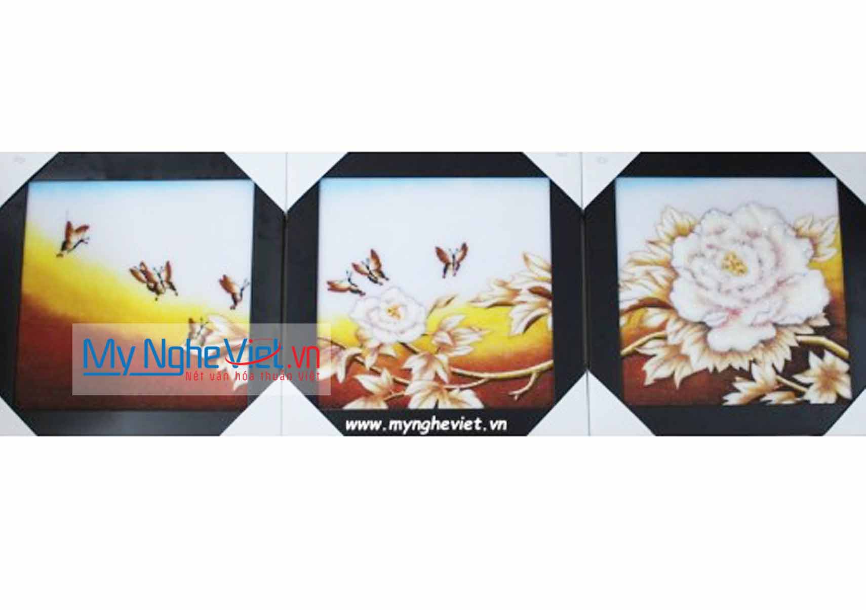 Tranh đá quý bộ 3 hoa mẫu đơn MNV-TD0975