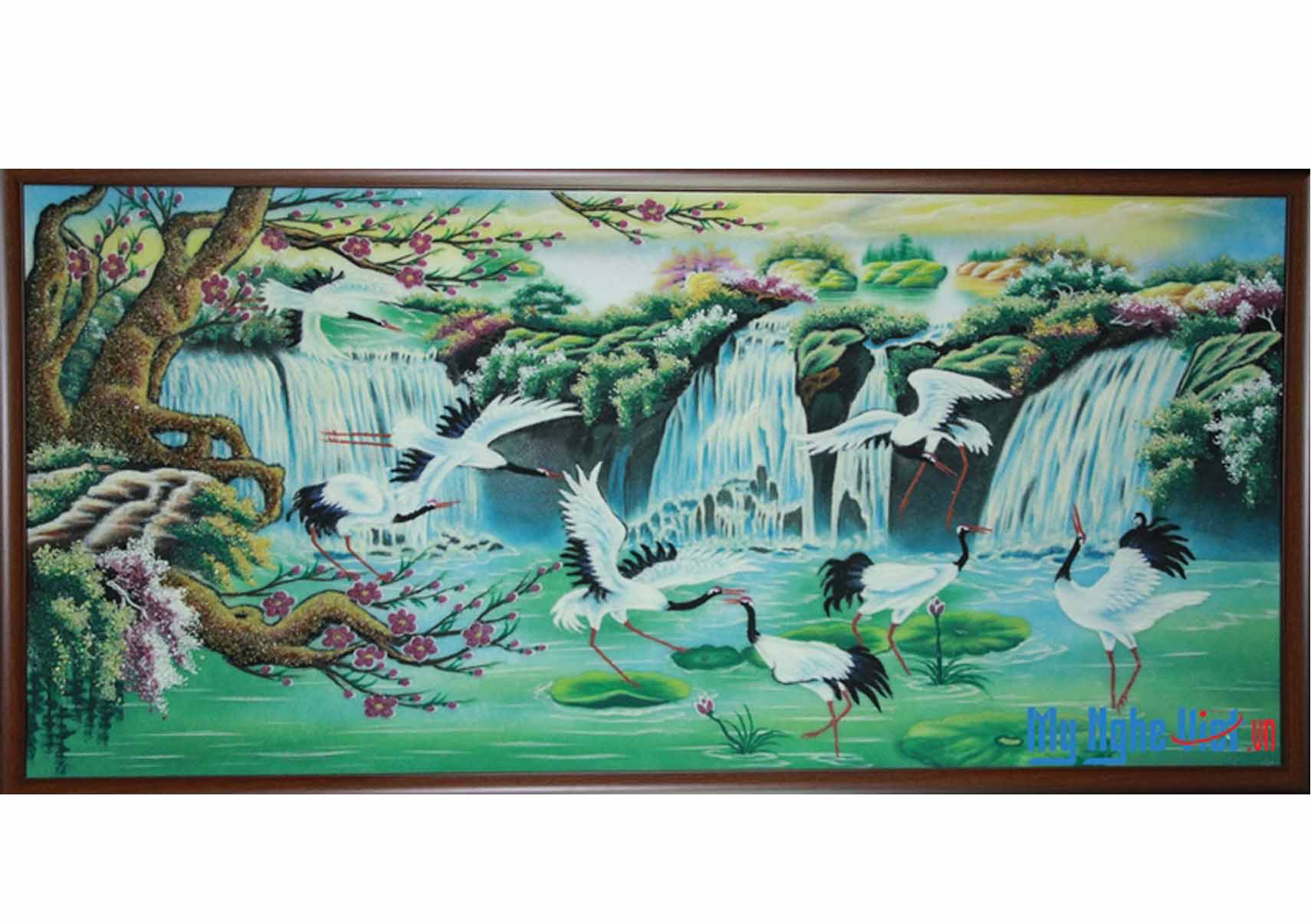 Tranh đá quý Bát Hạc Quy Viên MNV-TD0560