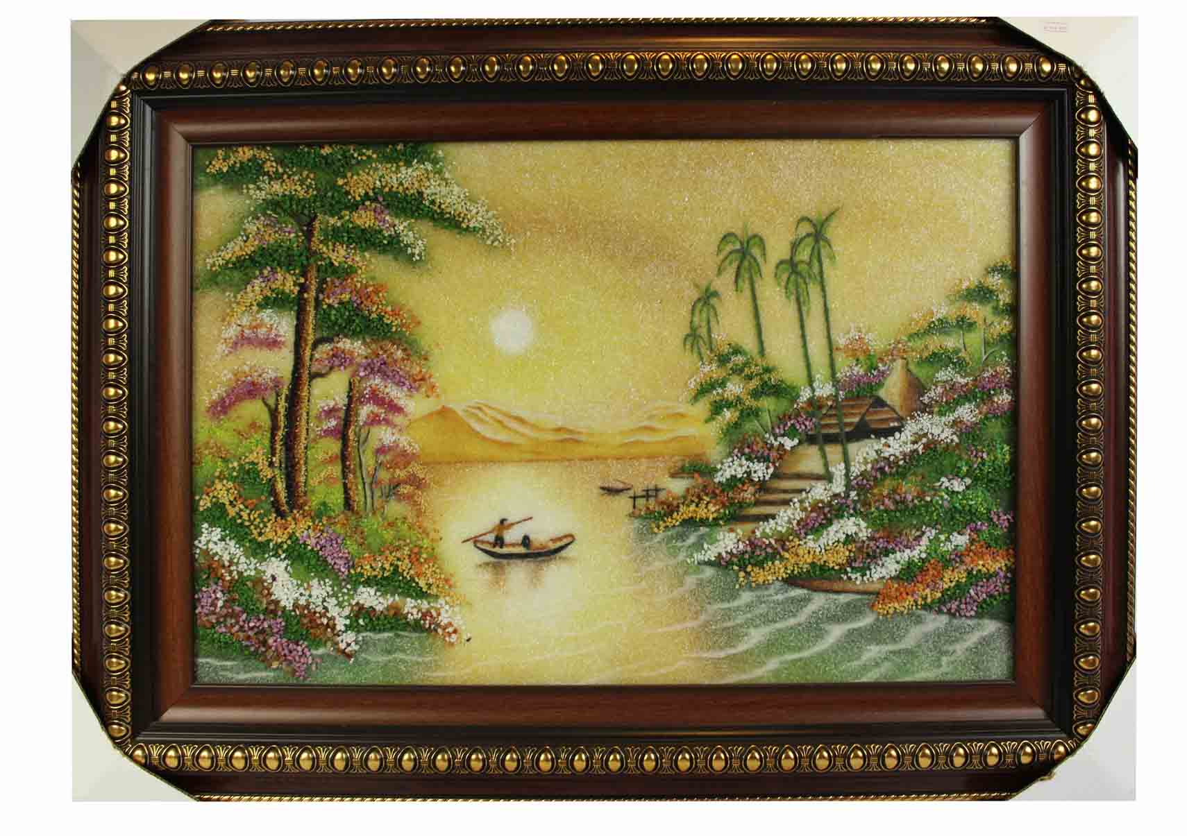 Tranh đá quý chuyến đò quê hương MNV-TD0135